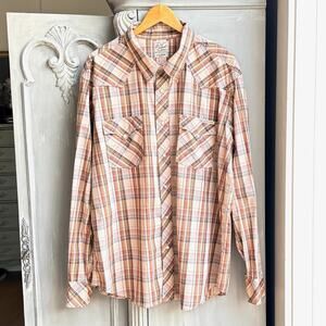 Lucky Brand Men’s Brown Plaid Western Shirt XXL Snap Button Cotton